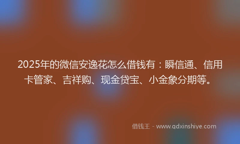 2025年的微信安逸花怎么借钱有：瞬信通、信用卡管家、吉祥购、现金贷宝、小金象分期等。