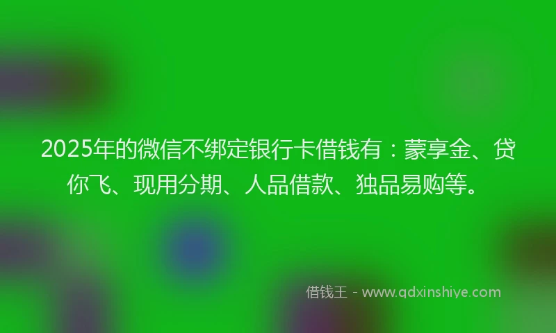 2025年的微信不绑定银行卡借钱有：蒙享金、贷你飞、现用分期、人品借款、独品易购等。