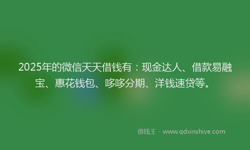 2025年的微信天天借钱有：现金达人、借款易融宝、惠花钱包、哆哆分期、洋钱速贷等。