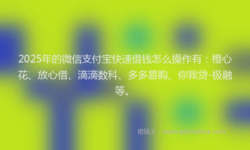 2025年的微信支付宝快速借钱怎么操作有：橙心花、放心借、滴滴数科、多多易购、你我贷-极融等。