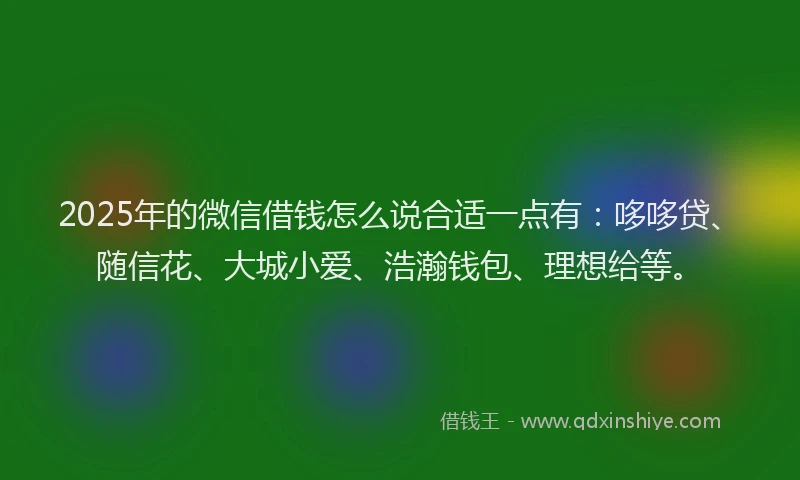 2025年的微信借钱怎么说合适一点有：哆哆贷、随信花、大城小爱、浩瀚钱包、理想给等。