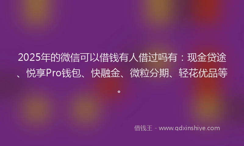 2025年的微信可以借钱有人借过吗有：现金贷途、悦享Pro钱包、快融金、微粒分期、轻花优品等。