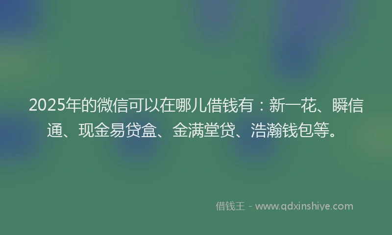 2025年的微信可以在哪儿借钱有：新一花、瞬信通、现金易贷盒、金满堂贷、浩瀚钱包等。