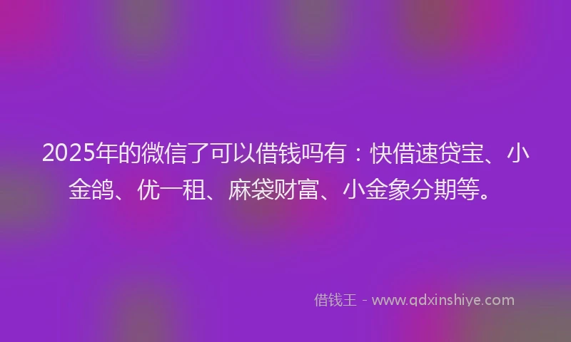 2025年的微信了可以借钱吗有：快借速贷宝、小金鸽、优一租、麻袋财富、小金象分期等。