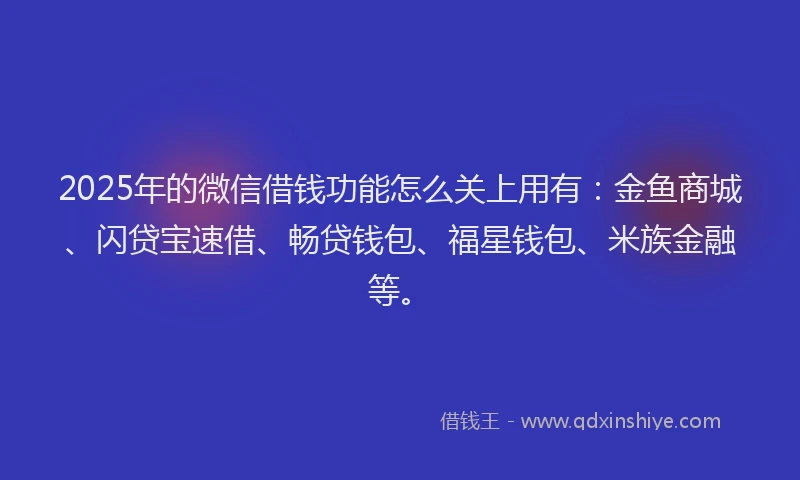 2025年的微信借钱功能怎么关上用有：金鱼商城、闪贷宝速借、畅贷钱包、福星钱包、米族金融等。