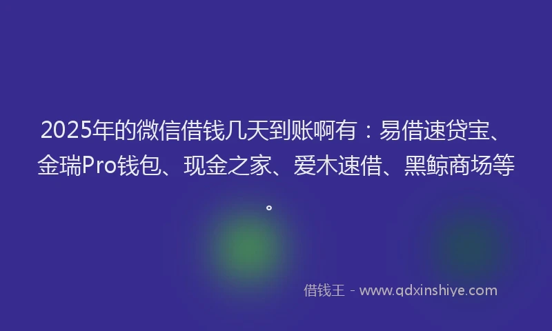 2025年的微信借钱几天到账啊有：易借速贷宝、金瑞Pro钱包、现金之家、爱木速借、黑鲸商场等。