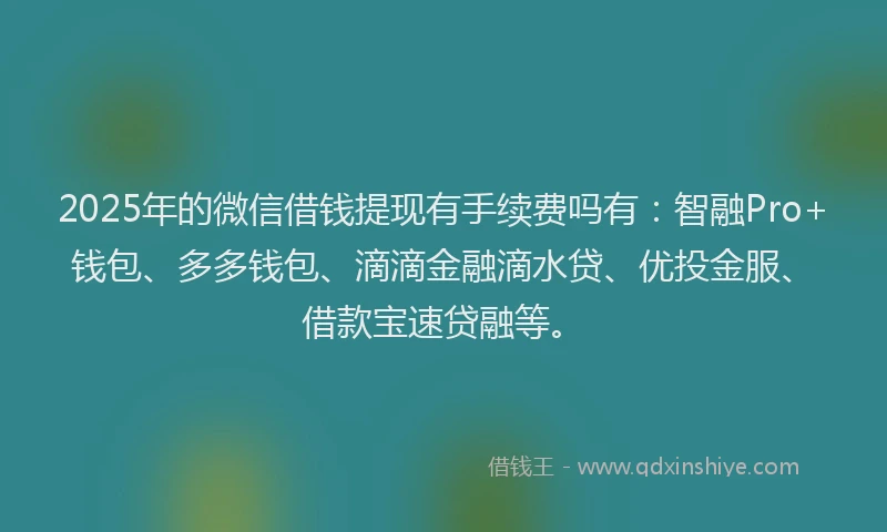 2025年的微信借钱提现有手续费吗有：智融Pro+钱包、多多钱包、滴滴金融滴水贷、优投金服、借款宝速贷融等。