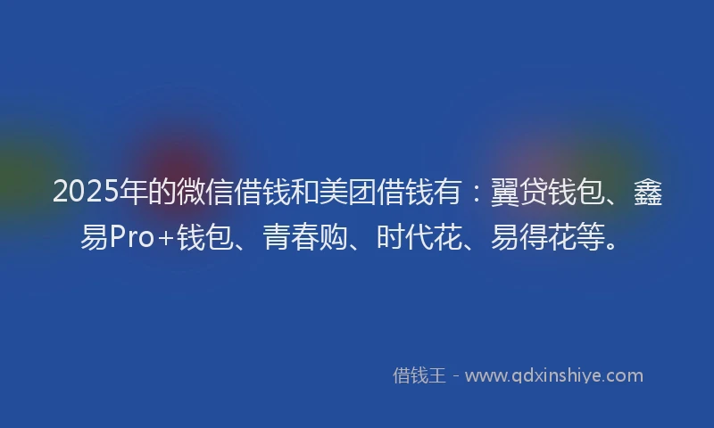 2025年的微信借钱和美团借钱有：翼贷钱包、鑫易Pro+钱包、青春购、时代花、易得花等。