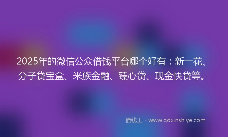2025年的微信公众借钱平台哪个好有：新一花、分子贷宝盒、米族金融、臻心贷、现金快贷等。