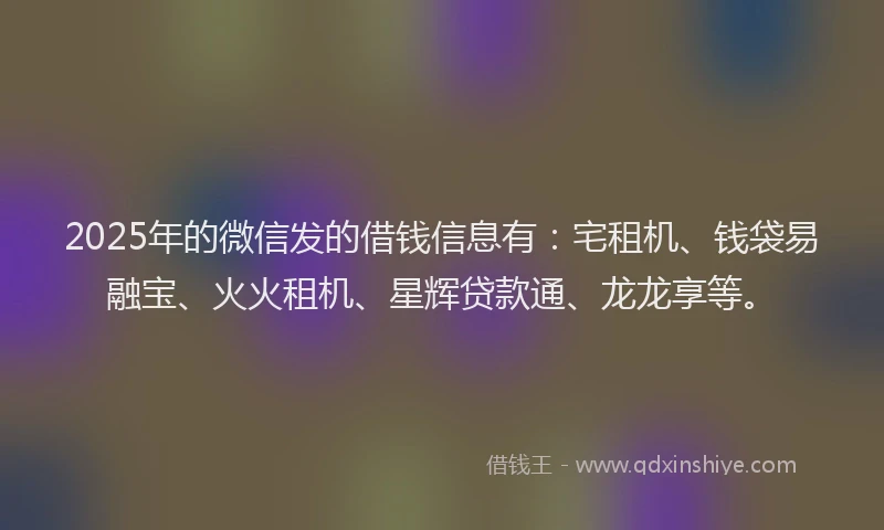 2025年的微信发的借钱信息有：宅租机、钱袋易融宝、火火租机、星辉贷款通、龙龙享等。