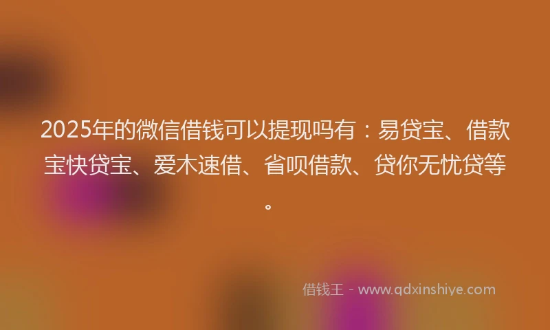 2025年的微信借钱可以提现吗有：易贷宝、借款宝快贷宝、爱木速借、省呗借款、贷你无忧贷等。