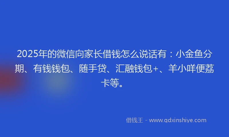 2025年的微信向家长借钱怎么说话有：小金鱼分期、有钱钱包、随手贷、汇融钱包+、羊小咩便荔卡等。