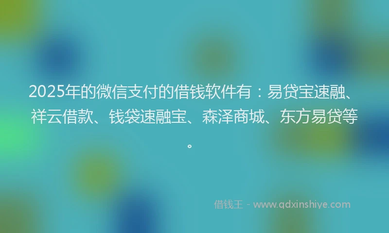 2025年的微信支付的借钱软件有：易贷宝速融、祥云借款、钱袋速融宝、森泽商城、东方易贷等。
