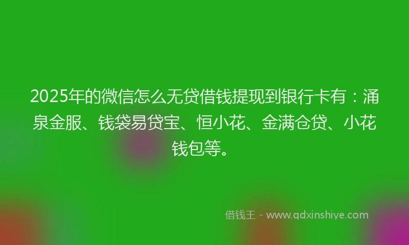 2025年的微信怎么无贷借钱提现到银行卡有：涌泉金服、钱袋易贷宝、恒小花、金满仓贷、小花钱包等。