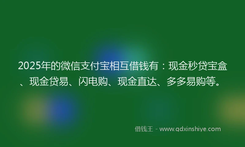2025年的微信支付宝相互借钱有：现金秒贷宝盒、现金贷易、闪电购、现金直达、多多易购等。