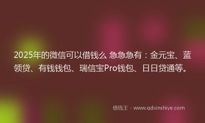 2025年的微信可以借钱么 急急急有：金元宝、蓝领贷、有钱钱包、瑞信宝Pro钱包、日日贷通等。