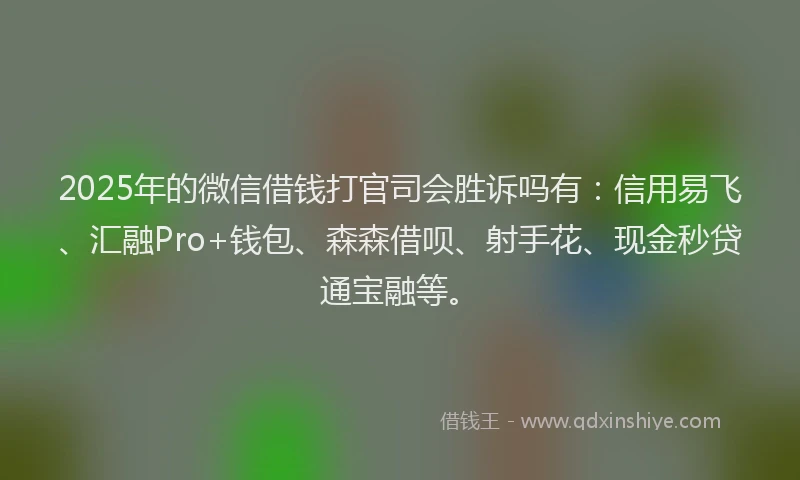 2025年的微信借钱打官司会胜诉吗有：信用易飞、汇融Pro+钱包、森森借呗、射手花、现金秒贷通宝融等。