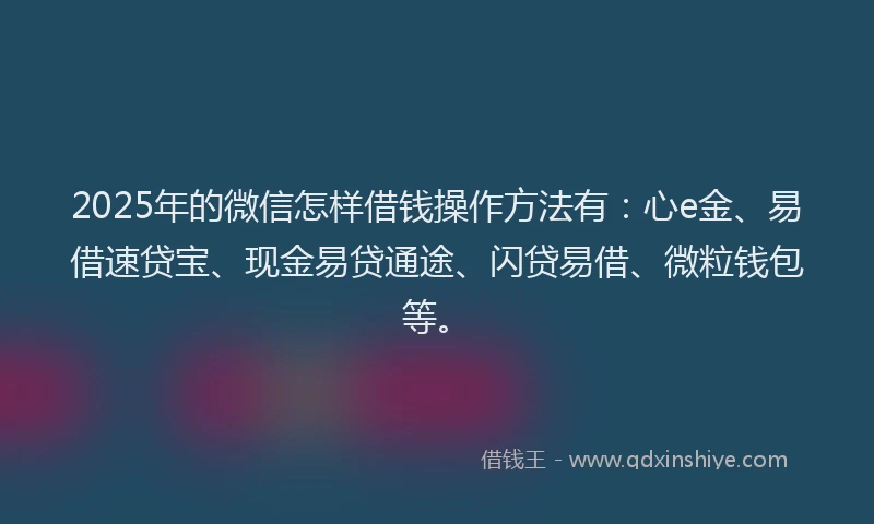 2025年的微信怎样借钱操作方法有：心e金、易借速贷宝、现金易贷通途、闪贷易借、微粒钱包等。