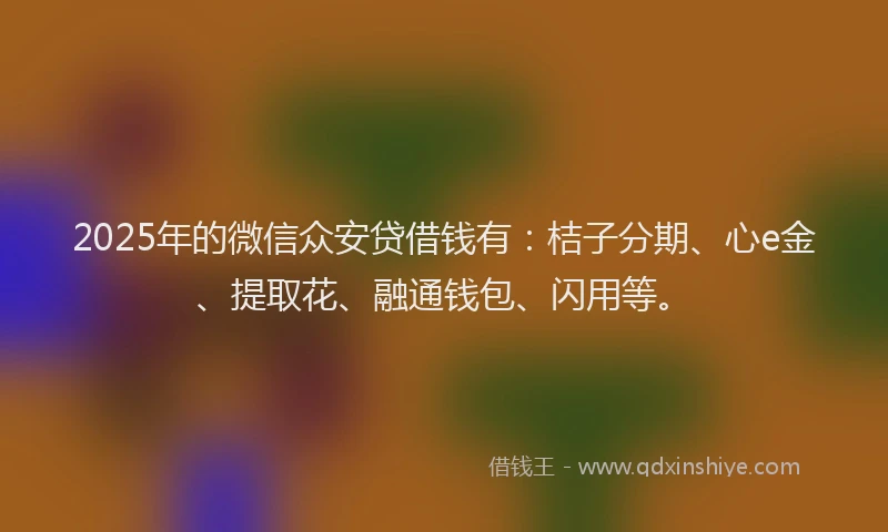 2025年的微信众安贷借钱有：桔子分期、心e金、提取花、融通钱包、闪用等。