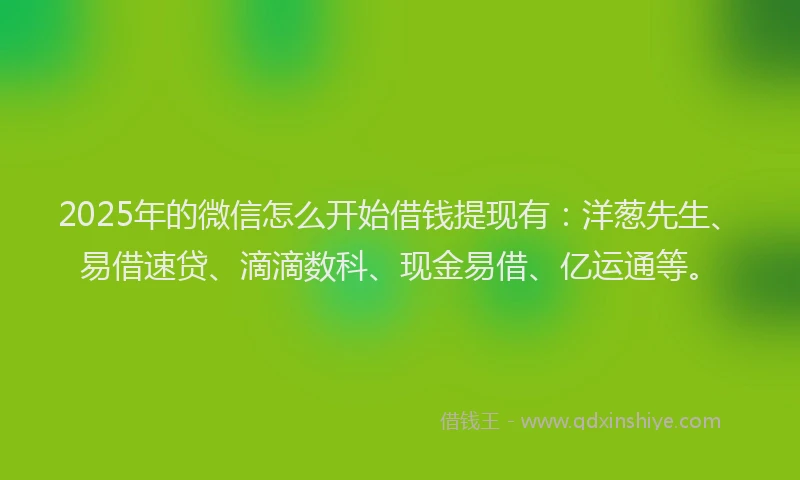 2025年的微信怎么开始借钱提现有：洋葱先生、易借速贷、滴滴数科、现金易借、亿运通等。