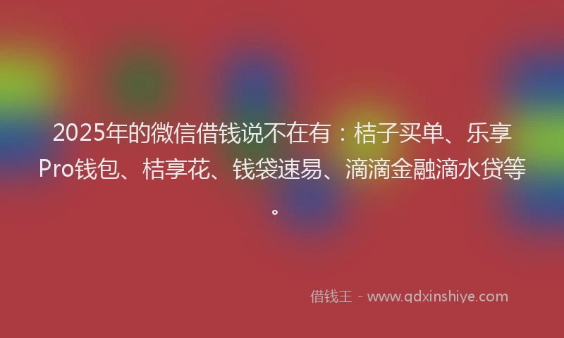 2025年的微信借钱说不在有：桔子买单、乐享Pro钱包、桔享花、钱袋速易、滴滴金融滴水贷等。