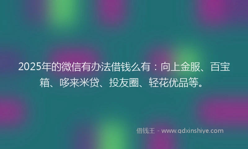 2025年的微信有办法借钱么有：向上金服、百宝箱、哆来米贷、投友圈、轻花优品等。