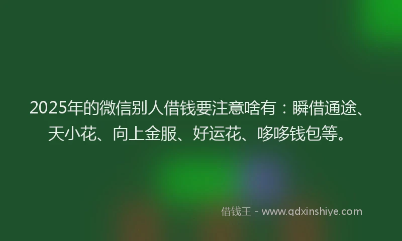 2025年的微信别人借钱要注意啥有：瞬借通途、天小花、向上金服、好运花、哆哆钱包等。