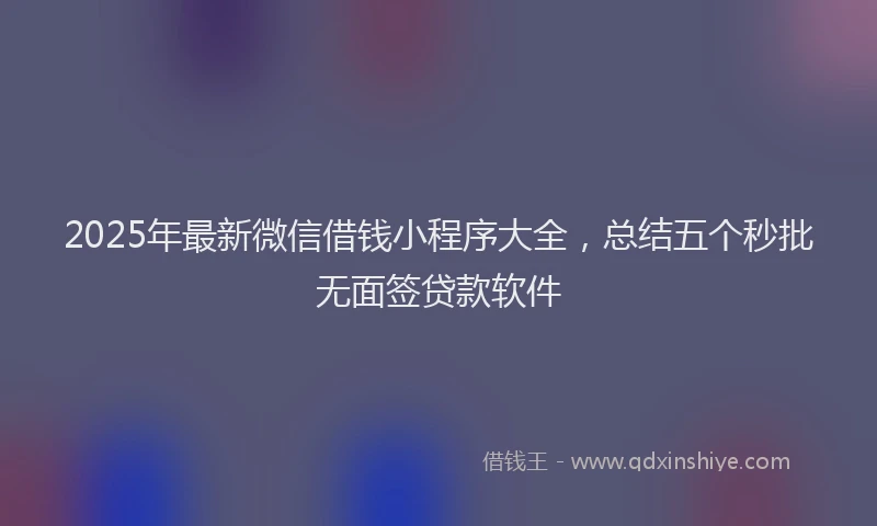 2025年最新微信借钱小程序大全，总结五个秒批无面签贷款软件