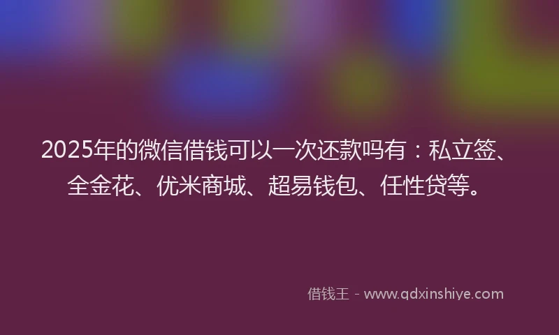 2025年的微信借钱可以一次还款吗有：私立签、全金花、优米商城、超易钱包、任性贷等。