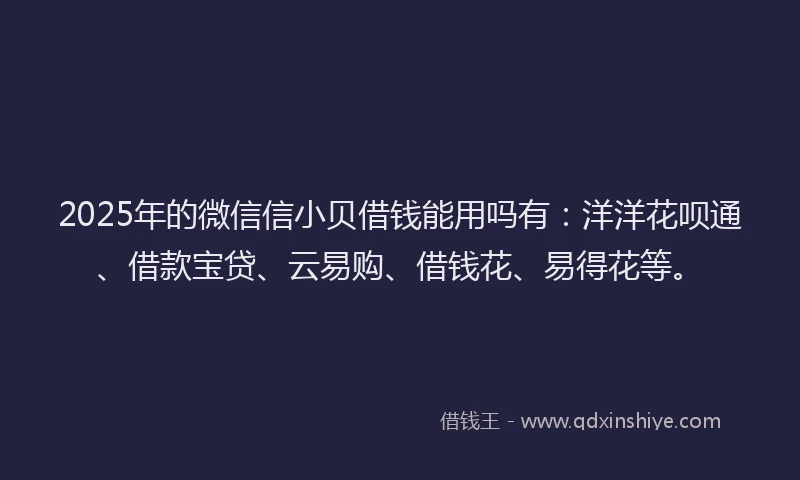 2025年的微信信小贝借钱能用吗有：洋洋花呗通、借款宝贷、云易购、借钱花、易得花等。