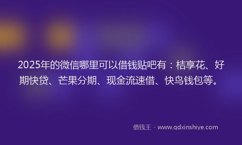 2025年的微信哪里可以借钱贴吧有：桔享花、好期快贷、芒果分期、现金流速借、快鸟钱包等。