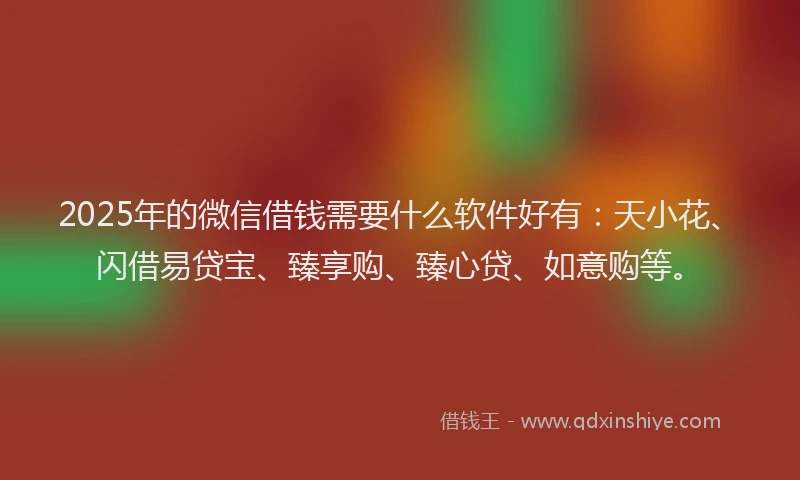 2025年的微信借钱需要什么软件好有：天小花、闪借易贷宝、臻享购、臻心贷、如意购等。