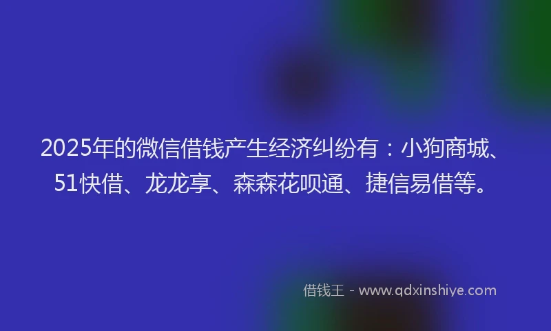 2025年的微信借钱产生经济纠纷有：小狗商城、51快借、龙龙享、森森花呗通、捷信易借等。