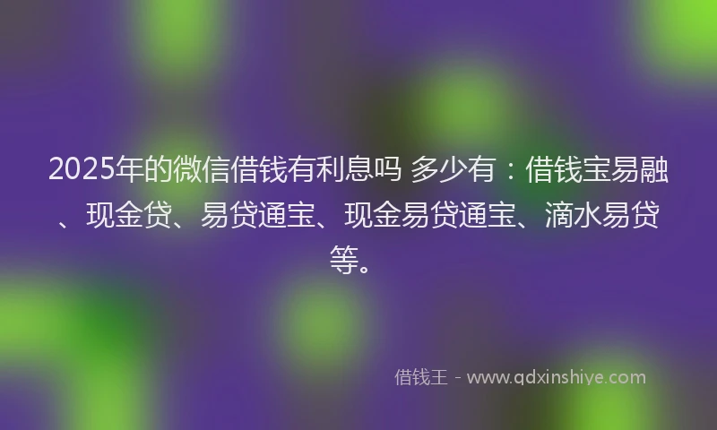 2025年的微信借钱有利息吗 多少有:借钱宝易融、现金贷、易贷通宝、现金易贷通宝、滴水易贷等。