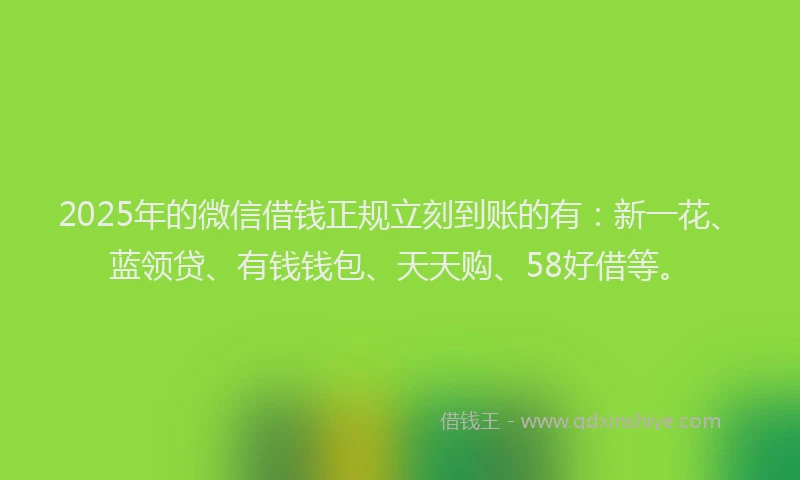 2025年的微信借钱正规立刻到账的有：新一花、蓝领贷、有钱钱包、天天购、58好借等。