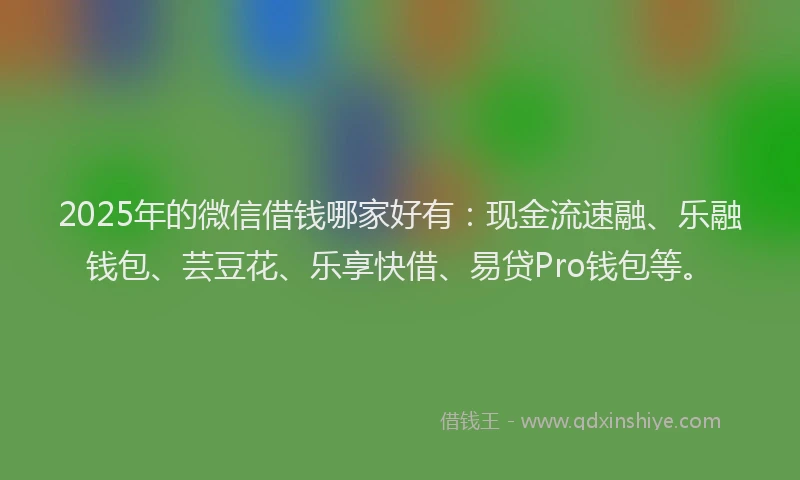 2025年的微信借钱哪家好有：现金流速融、乐融钱包、芸豆花、乐享快借、易贷Pro钱包等。