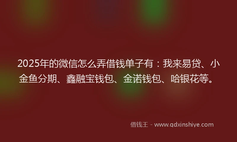 2025年的微信怎么弄借钱单子有：我来易贷、小金鱼分期、鑫融宝钱包、金诺钱包、哈银花等。