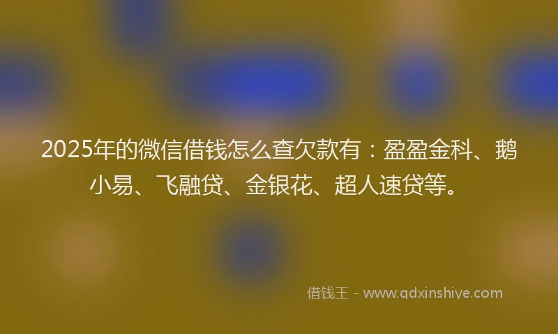 2025年的微信借钱怎么查欠款有：盈盈金科、鹅小易、飞融贷、金银花、超人速贷等。
