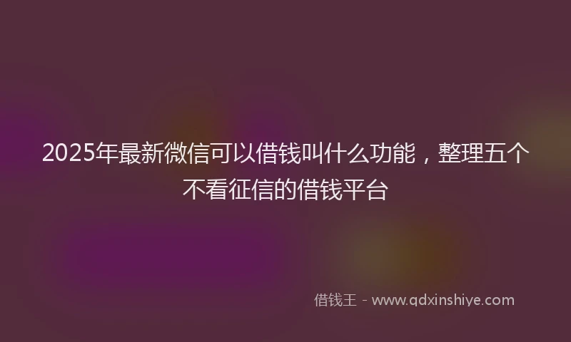 2025年最新微信可以借钱叫什么功能，整理五个不看征信的借钱平台