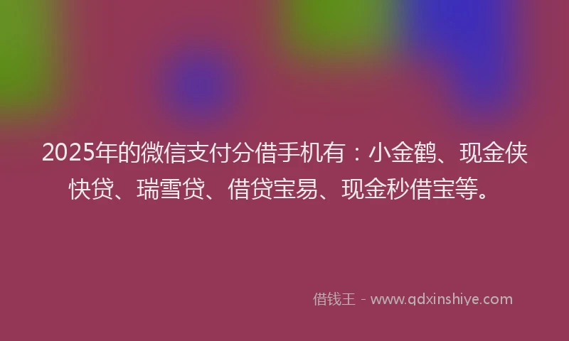2025年的微信支付分借手机有：小金鹤、现金侠快贷、瑞雪贷、借贷宝易、现金秒借宝等。