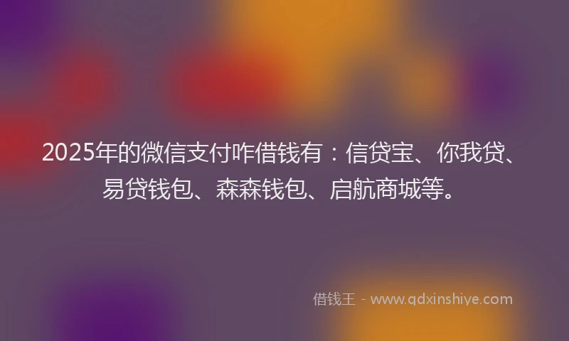 2025年的微信支付咋借钱有：信贷宝、你我贷、易贷钱包、森森钱包、启航商城等。