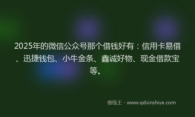 2025年的微信公众号那个借钱好有：信用卡易借、迅捷钱包、小牛金条、鑫诚好物、现金借款宝等。