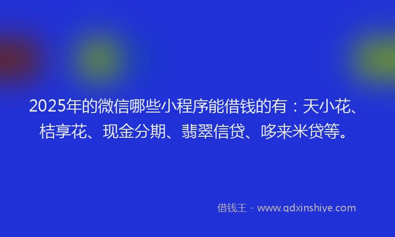 2025年的微信哪些小程序能借钱的有：天小花、桔享花、现金分期、翡翠信贷、哆来米贷等。