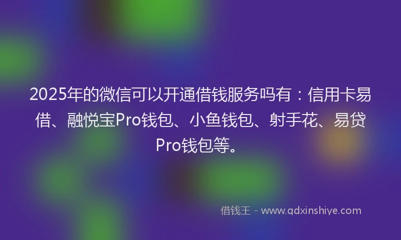 2025年的微信可以开通借钱服务吗有：信用卡易借、融悦宝Pro钱包、小鱼钱包、射手花、易贷Pro钱包等。