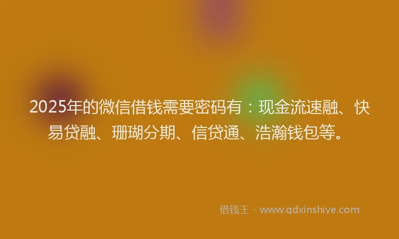 2025年的微信借钱需要密码有：现金流速融、快易贷融、珊瑚分期、信贷通、浩瀚钱包等。