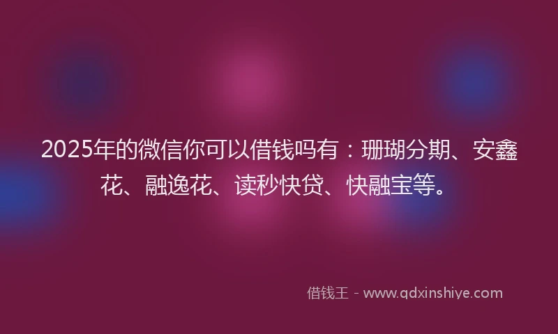 2025年的微信你可以借钱吗有：珊瑚分期、安鑫花、融逸花、读秒快贷、快融宝等。