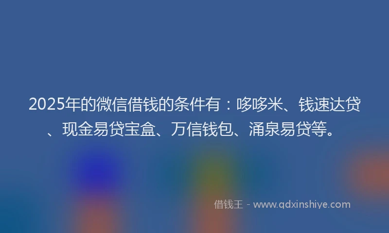 2025年的微信借钱的条件有：哆哆米、钱速达贷、现金易贷宝盒、万信钱包、涌泉易贷等。