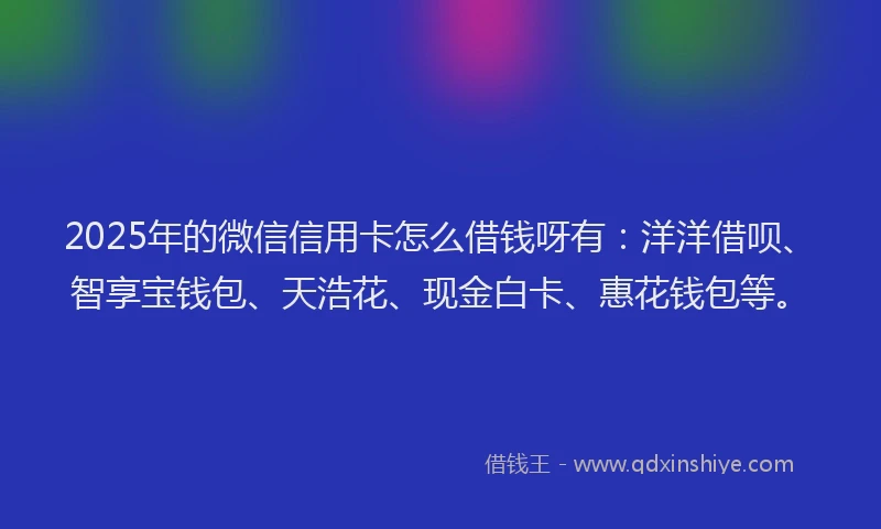 2025年的微信信用卡怎么借钱呀有：洋洋借呗、智享宝钱包、天浩花、现金白卡、惠花钱包等。