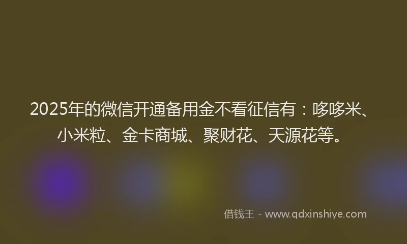 2025年的微信开通备用金不看征信有：哆哆米、小米粒、金卡商城、聚财花、天源花等。