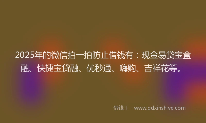 2025年的微信拍一拍防止借钱有：现金易贷宝盒融、快捷宝贷融、优秒通、嗨购、吉祥花等。